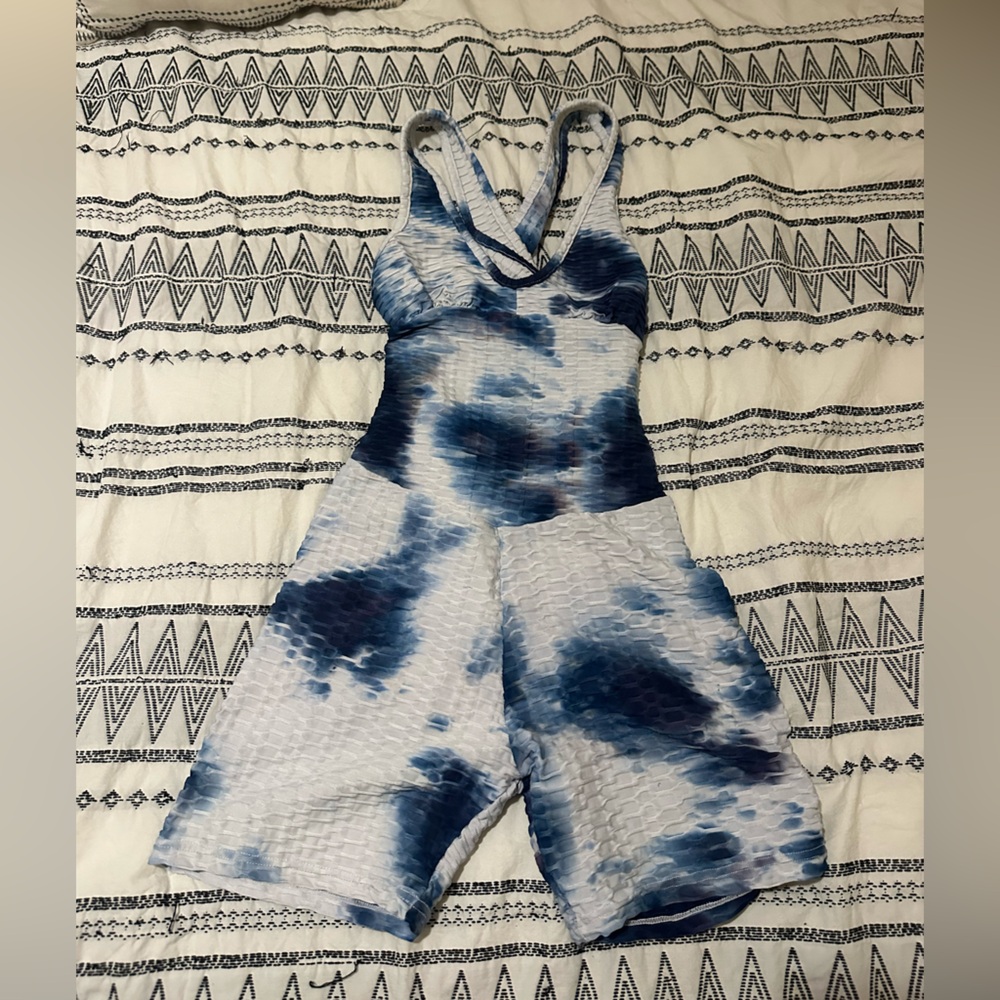 Blue and White Tie-Dye Jumpsuit